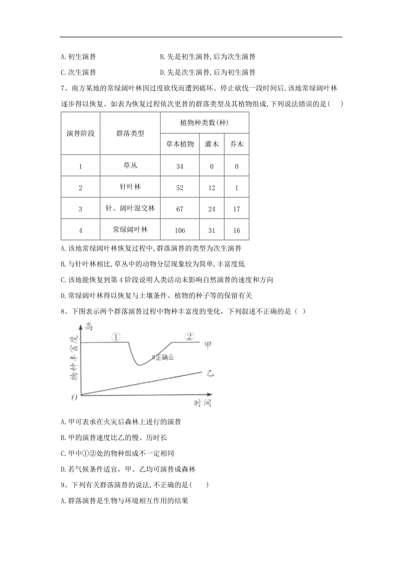 2019-2020学年高中生物苏教版必修三随堂训练：第3章 第3节 生物群落的演替 Word版含答案.doc_第2页