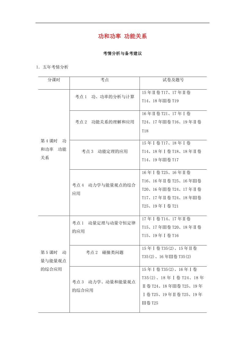 （通用版）2020高考物理二轮复习专题教案：二能量与动量第4课时功和功率功能关系教案.docx_第1页