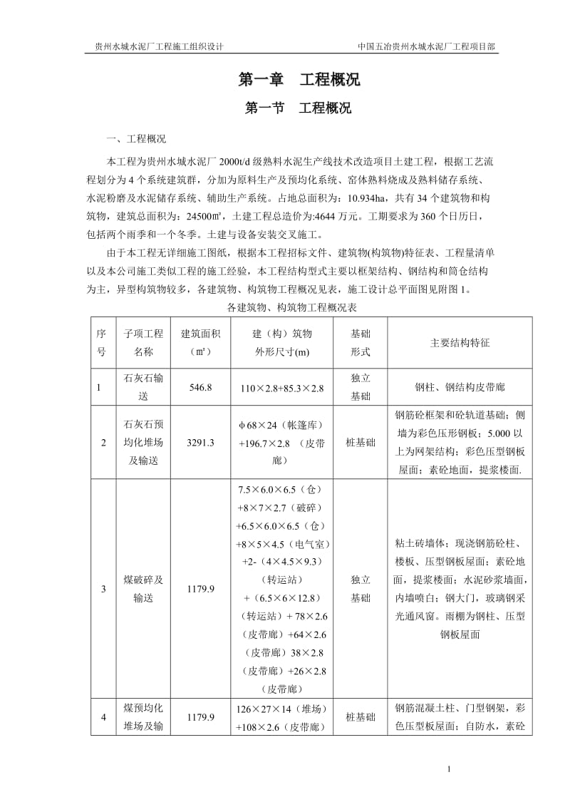 贵州水城水泥厂施工组织设计定稿.doc_第1页