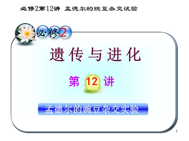 2012届高三一轮复习生物课件(人教山西用)必修2第12讲孟德尔的豌豆杂交试验.ppt_第1页