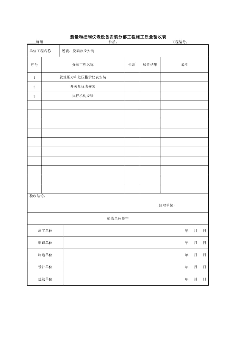 测量和控制仪表设备安装分部工程施工质量验收表.doc_第1页