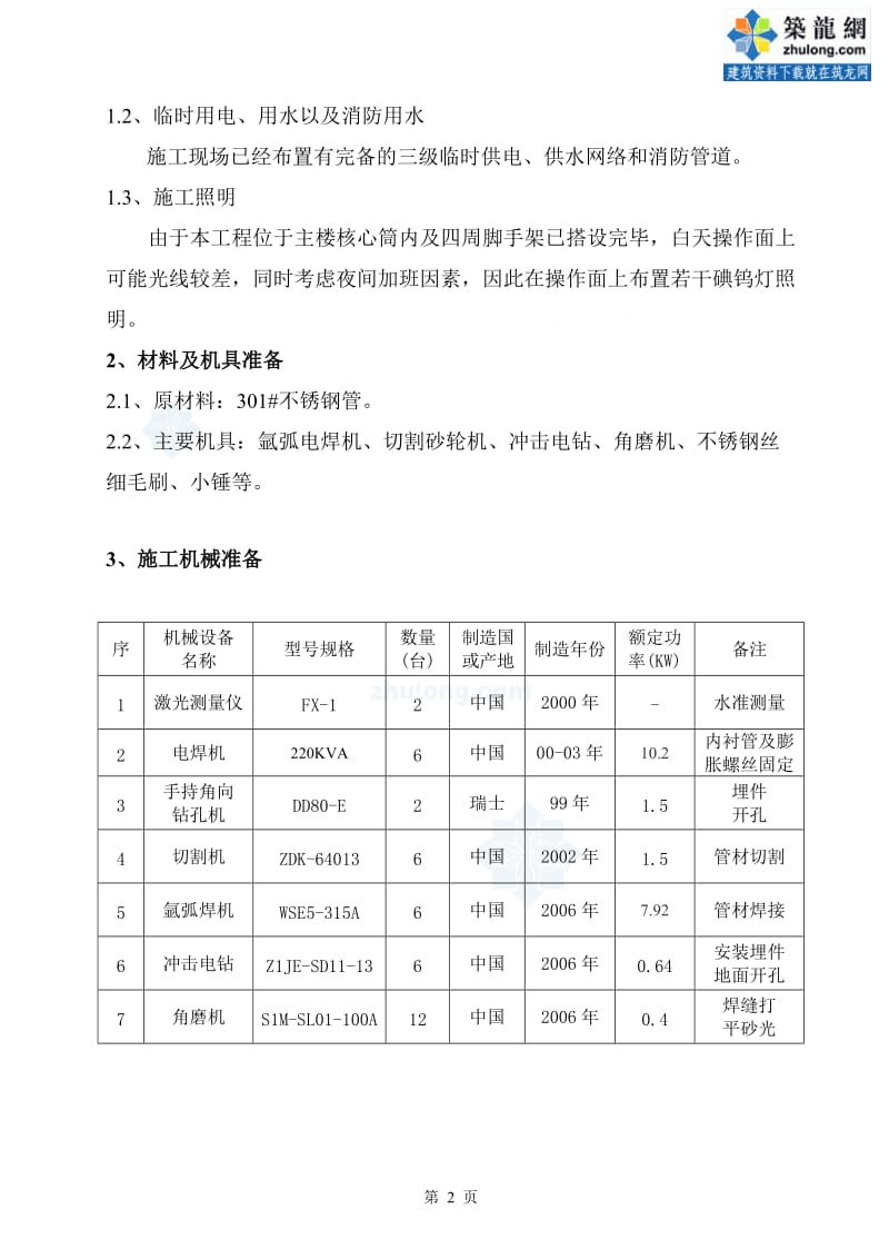 不锈钢栏杆施对工方案（不锈钢拉丝管）.doc_第2页