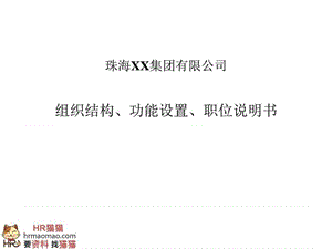 珠海XX集团有限公司 组织结构、功能设置、职位说明书 .ppt