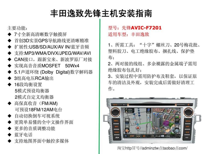 正品先锋丰田逸致专车专用DVD导航一体机导购及安装指南.ppt_第1页