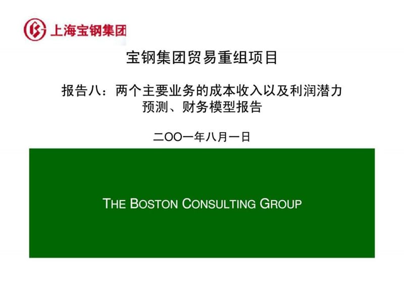 波士顿：宝钢集团贸易重组项目报告八：两个主要业务的成本收入以及利润潜力预测、财务模型报告.ppt_第1页