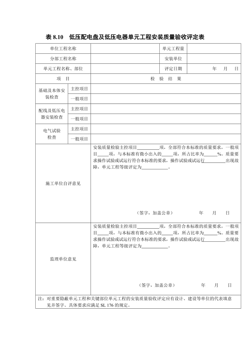 表8.10 低压配电盘及低压电器单元工程是安装质量验收评定表【最新资料】.doc_第2页