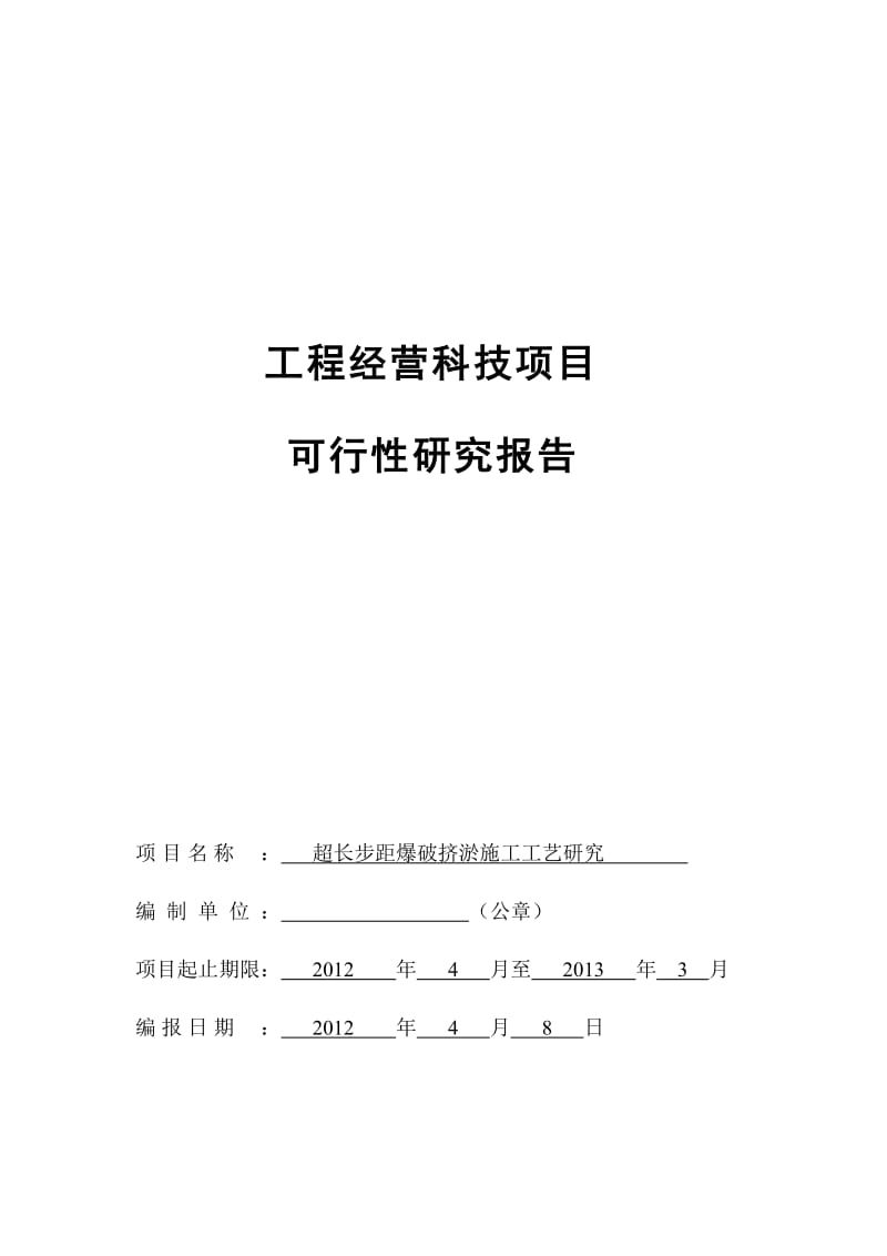 oz超长步距爆破挤淤_项目可行性研究报告.doc_第1页