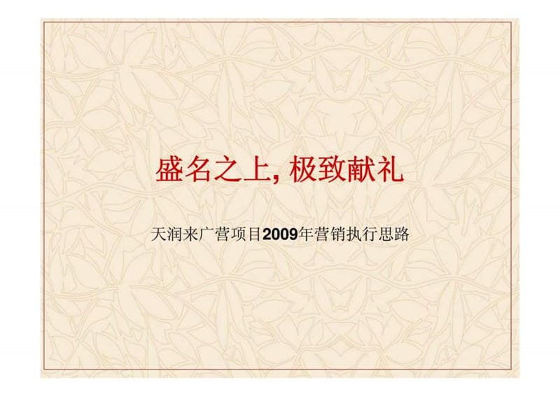 盛名之上, 极致献礼——天润来广营项目2009年营销执行思路.ppt_第2页