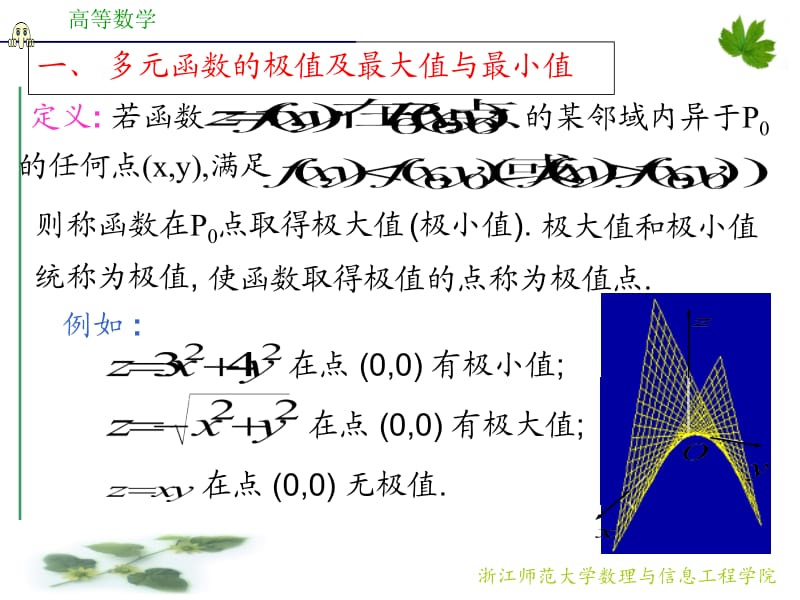 浙江师范大学《高等数学》d9_8极值与最值.ppt_第2页