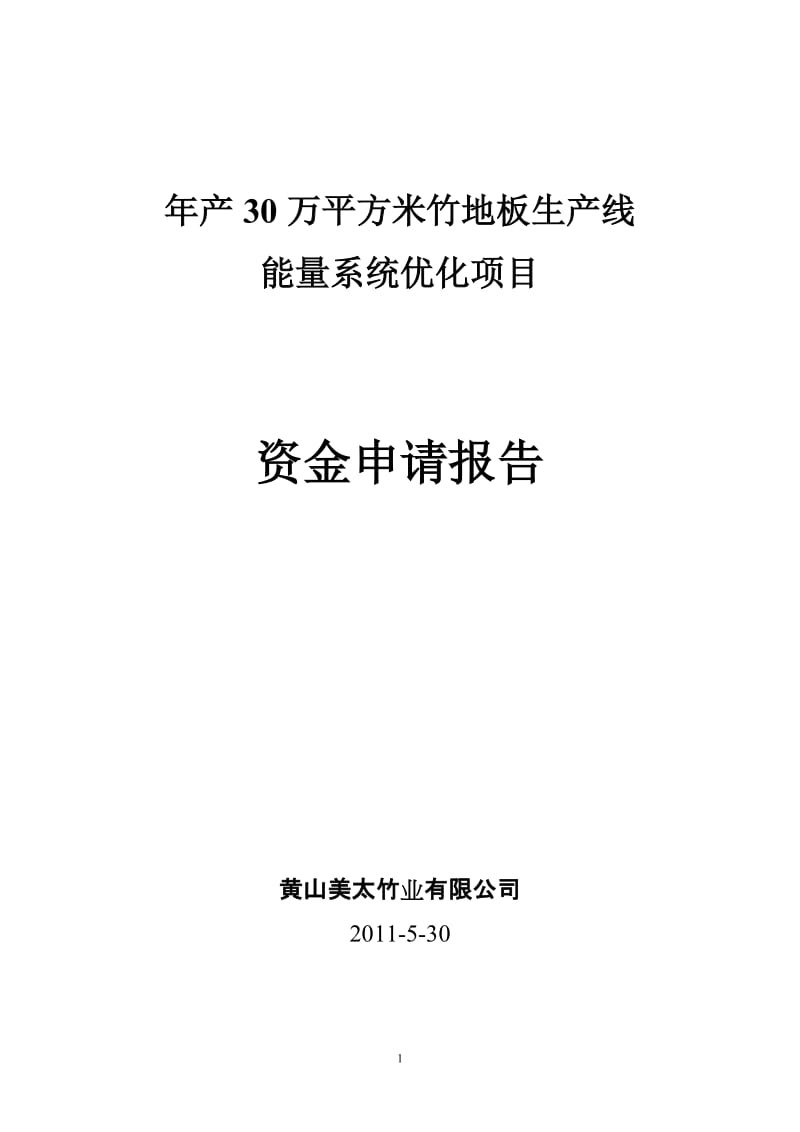 产30万平方米竹地板生产线能量系统优化项目资金申请报告.doc_第1页