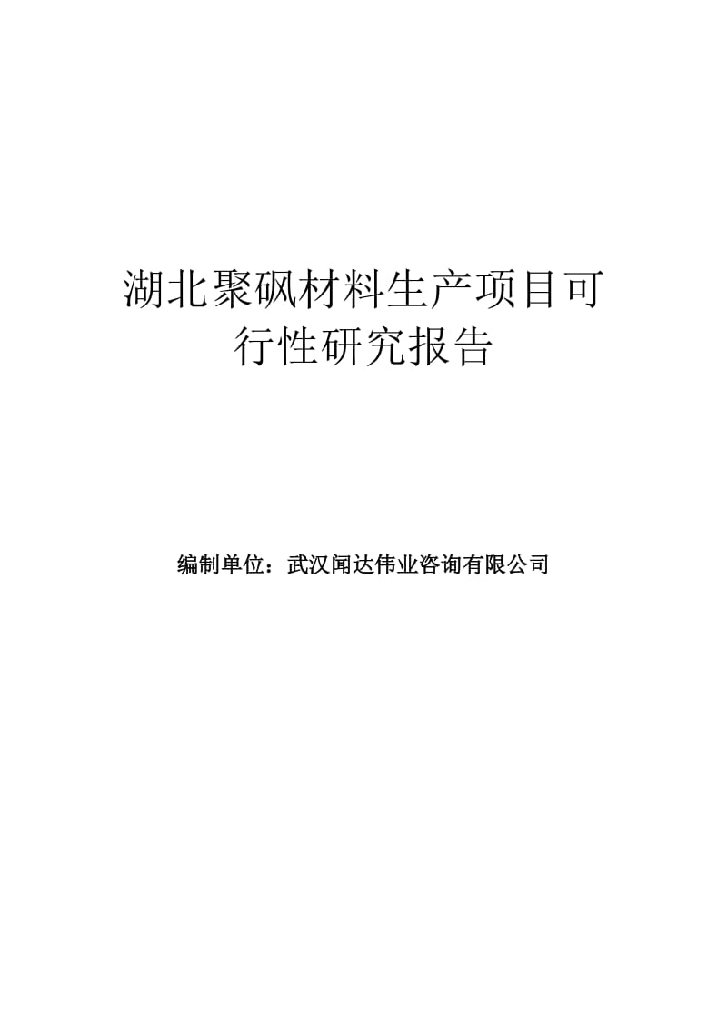 湖北聚砜材四料生产项目可行性研究报告.doc_第1页