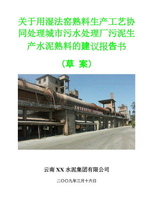 关于用湿法窑熟料生产工艺协同处理城市污水处理厂污泥生产水泥熟料项目建议书.doc