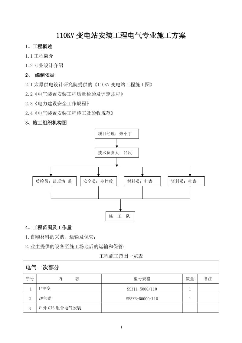 变电站电气专业施工组织设计.doc_第1页