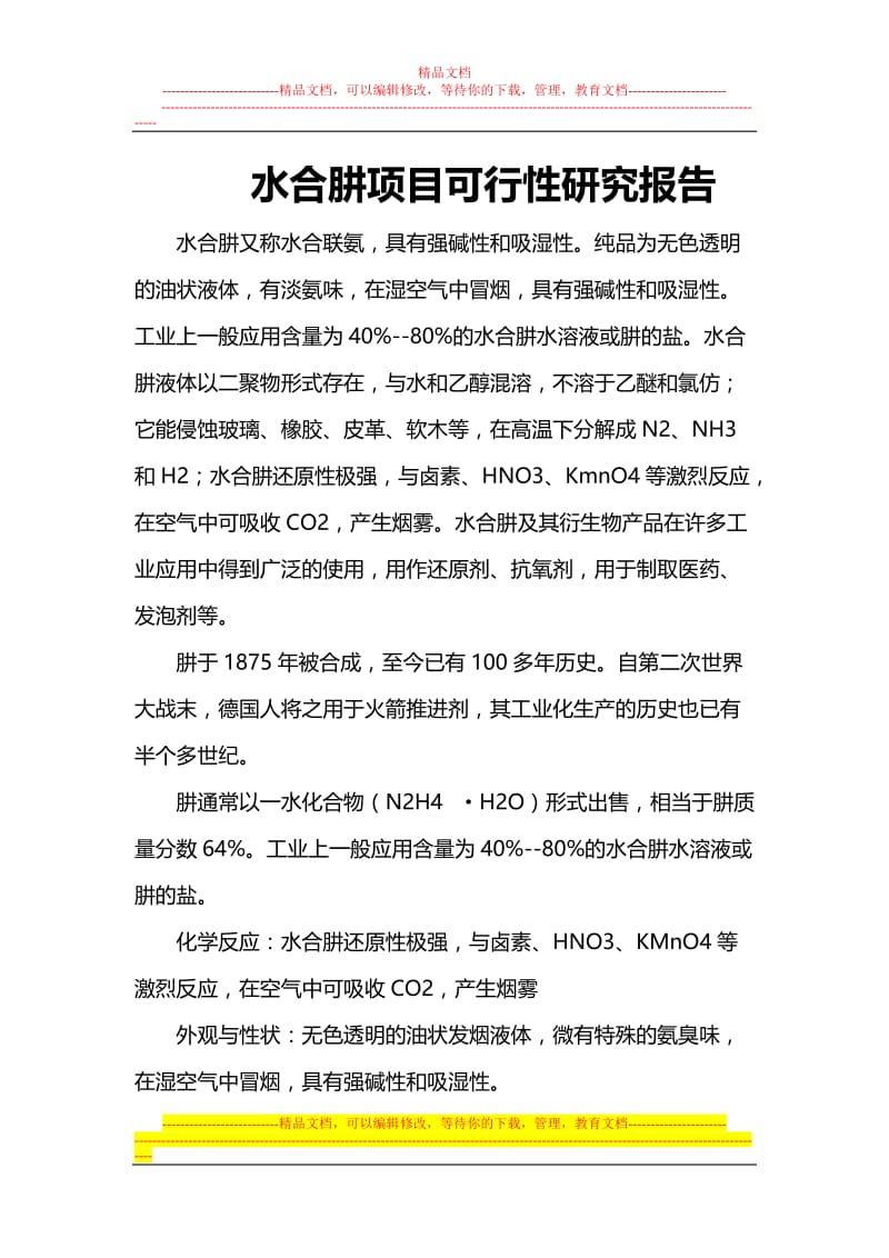 水合肼项说目可行性研究报告.doc_第1页