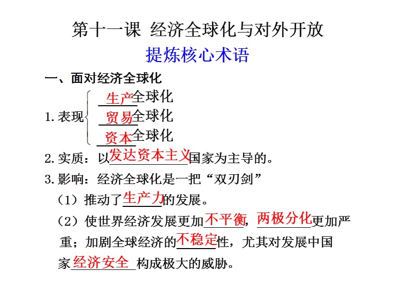 政治：2012届高三一轮复习课件：411经济全球化和对外开放（含2011年高考题最新修订版）（新人教必修一）下.ppt_第1页