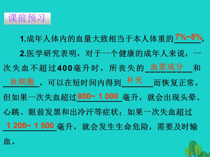 广东省2015-2016七年级生物下册 第4章 第四节 输血与血型导练课件.ppt_第3页