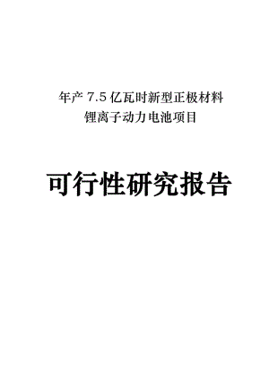 年产7.5亿瓦时新型正极材料_锂离子动力电池建设项目_可行性研究报告.doc