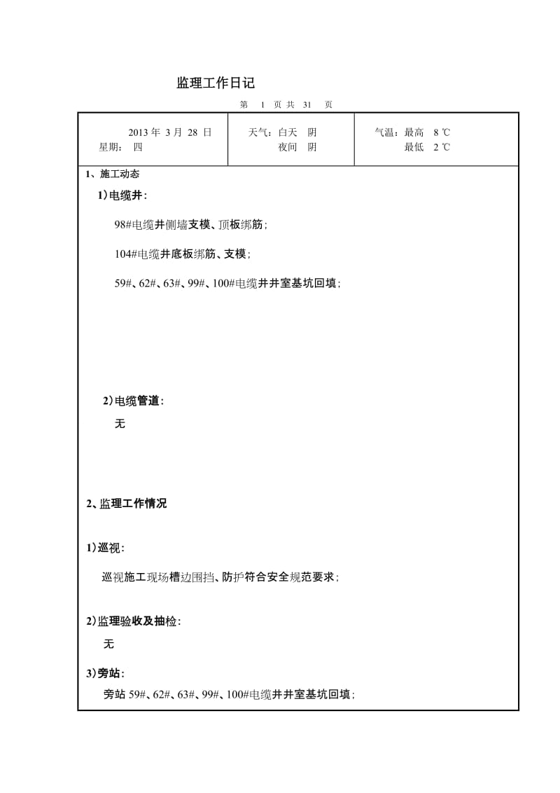 京周路电力工程监理工作日志2013.3月[终稿].doc_第3页