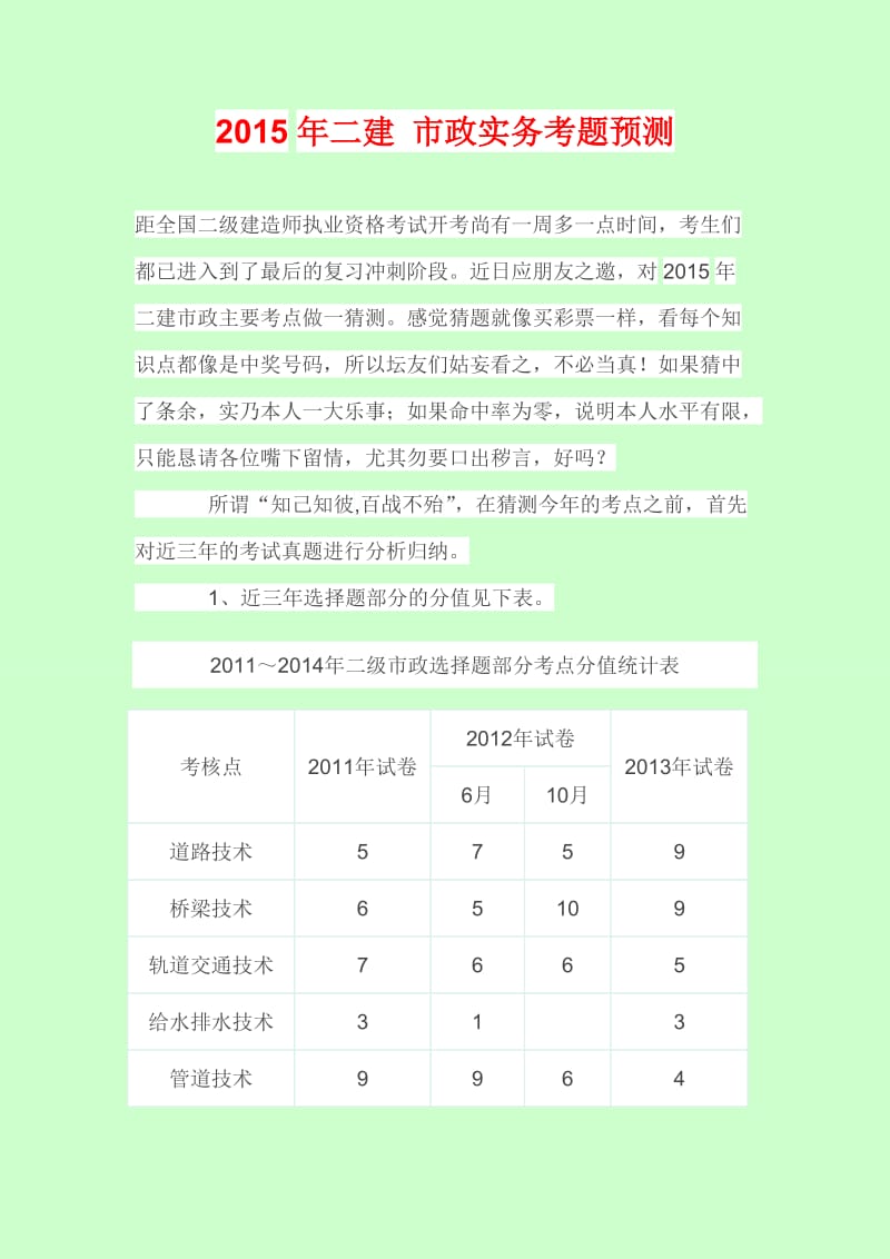 二建市政实务考题目预测考前重点分析.doc_第1页