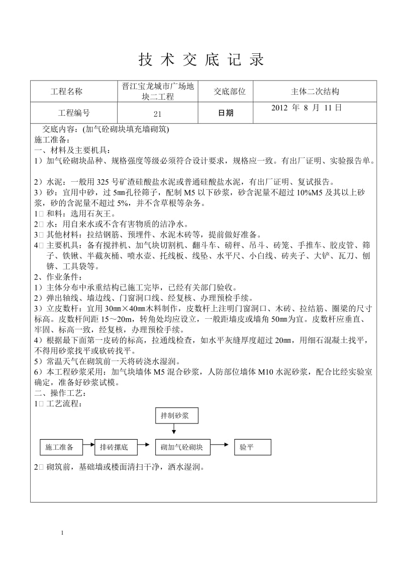 二次结构填充墙的技术交底21.doc_第1页