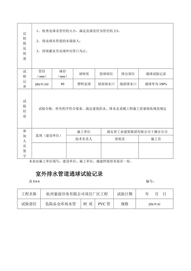 室内排水管道通球试验记录(包括_通水、通球、管道强度等表格)[资料].doc_第2页