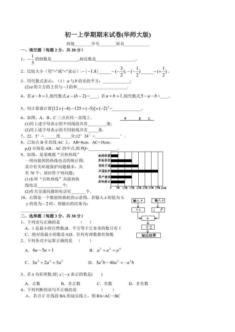 初一上学期期末试题数学试卷.doc_第1页