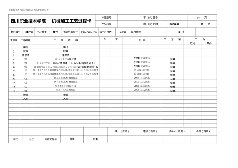 传动箱体工艺与夹具设计工序卡片-A3（全套图纸）.doc_第1页