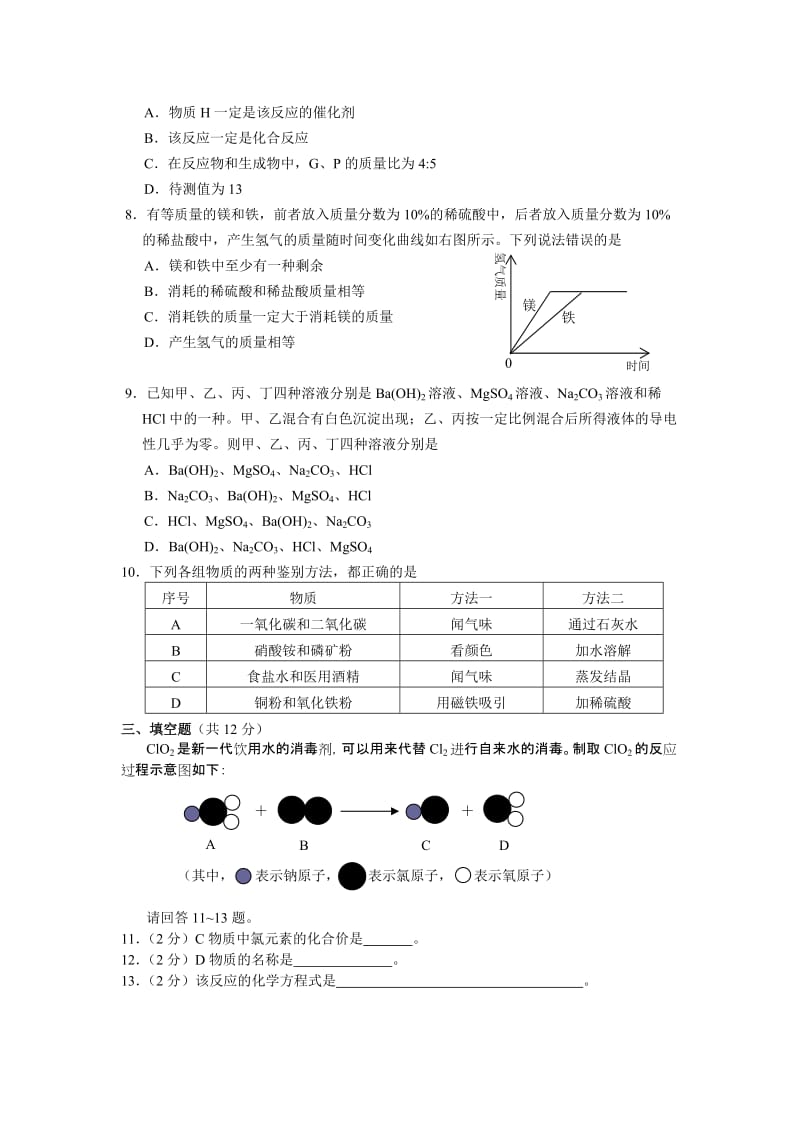 鄂州市初中及高中阶段招生考试化学试卷.doc_第2页