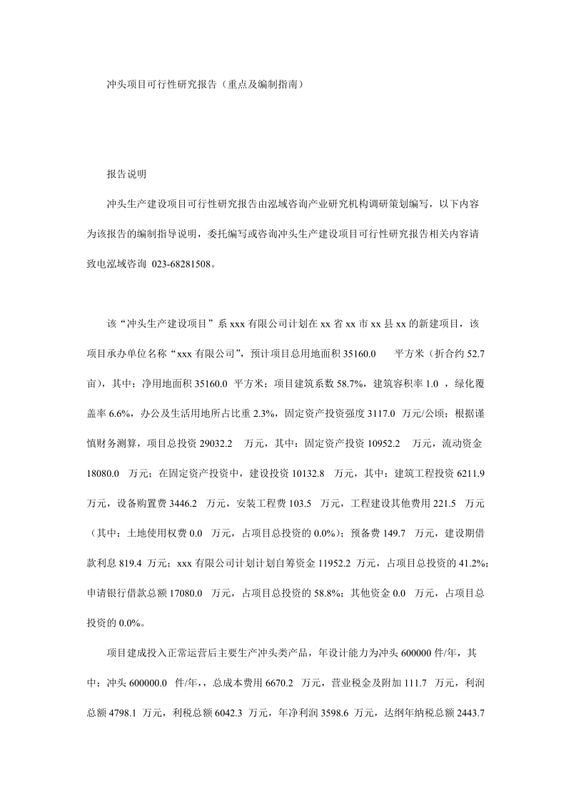 冲头项目可行性研究报告（重点及编制指南）.doc_第1页