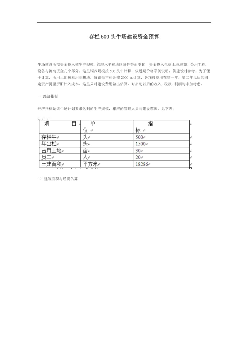 存栏500头牛场建设资金预算.doc_第1页