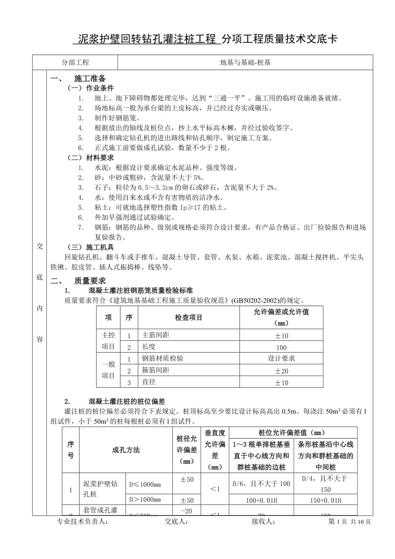 地基与基础-4桩基-泥浆护壁钻孔灌注桩工程质量技术交底卡-1.doc_第1页