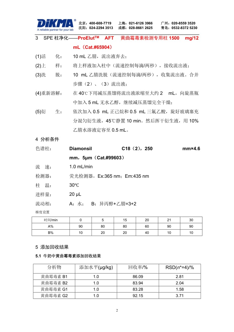 新型、快速、低成本SPE法检测黄曲霉毒素B1、B2、G1、G2、M1.doc_第2页