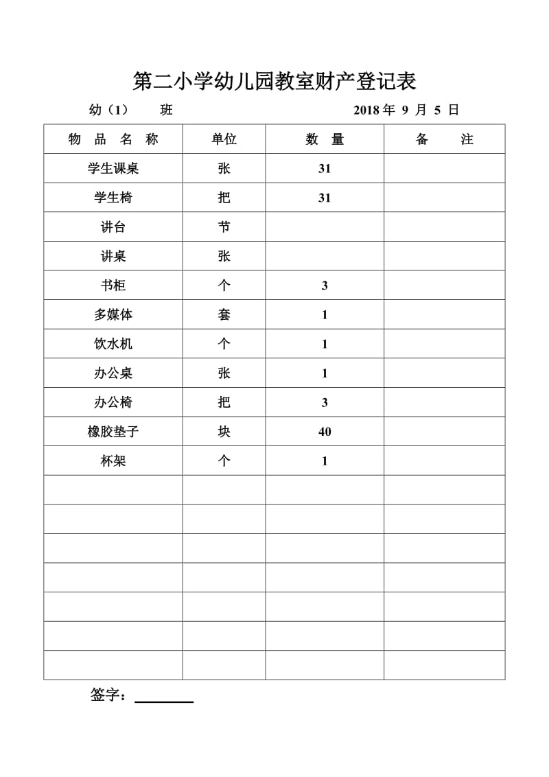 幼儿园教室财产登记表.doc_第1页