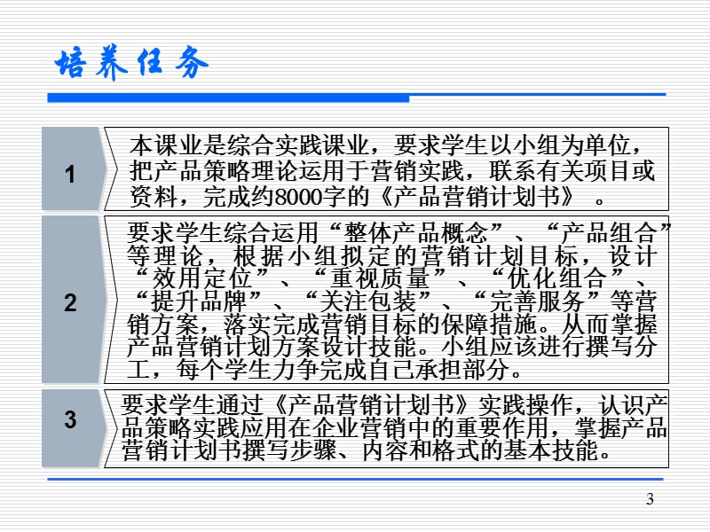 市场营销学实训：《产品营销计划书》撰写.ppt_第3页