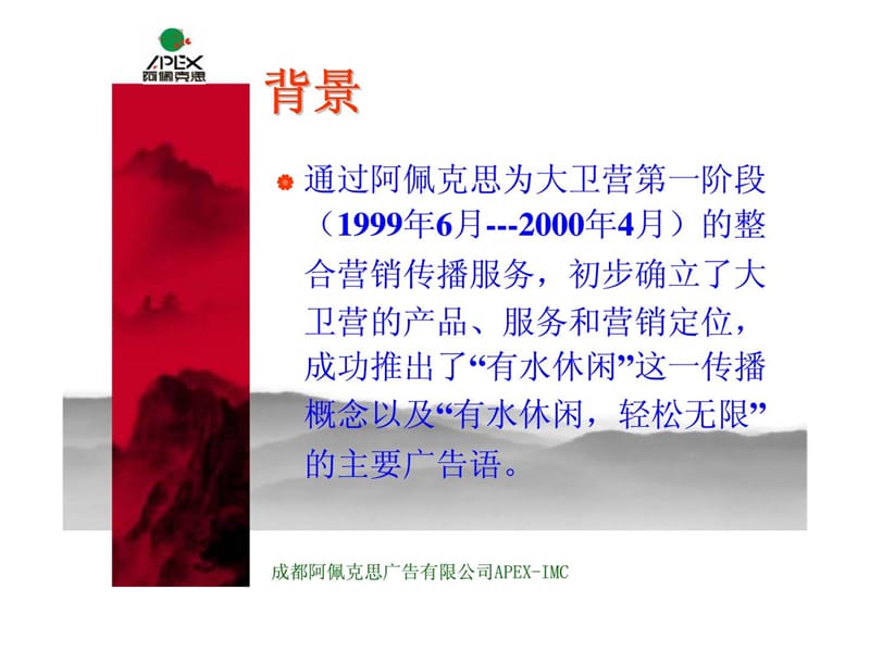 阿佩克思：成都大卫营国际俱乐部2000—2001年度整合营销传播提案 (2).ppt_第2页