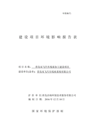 青岛双飞汽车线束加工建设建设地点青岛经济技术开发区团结路环评报告.doc