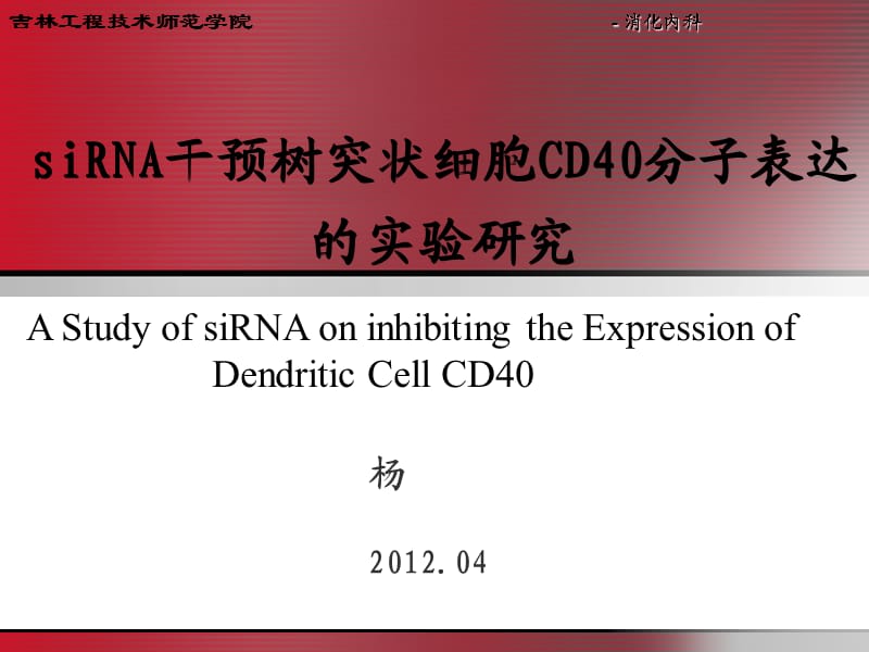 siRNA干预树突状细胞CD40分子表达的实验研究.ppt_第1页