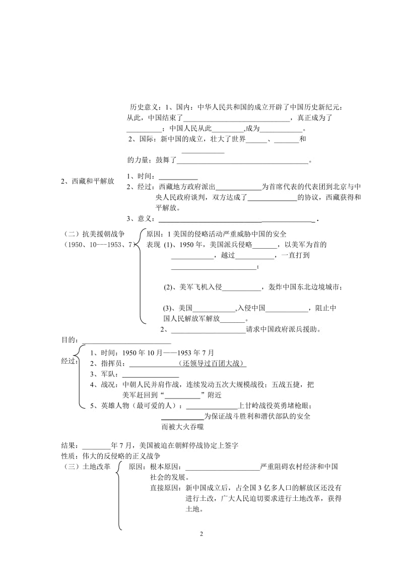 八年级下册第一单元《中华人民共和国的成立和巩固》复习学案.doc_第2页