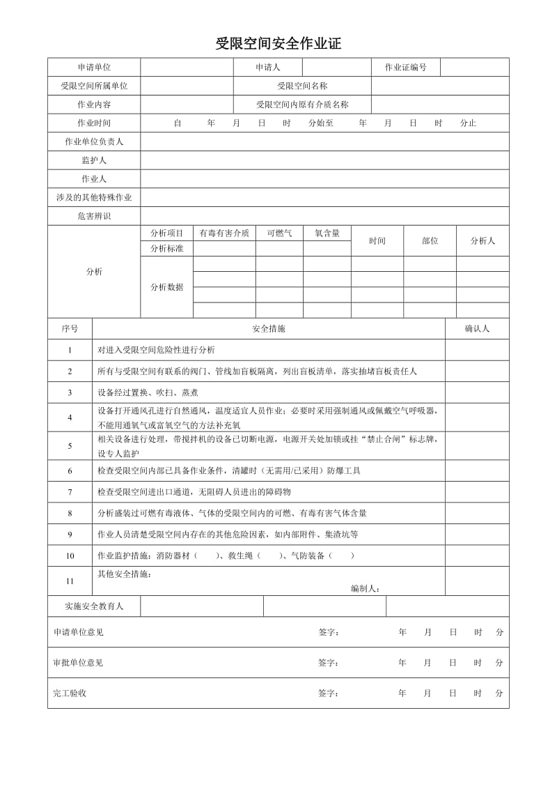 八大特殊作业票证（模板）.doc_第2页