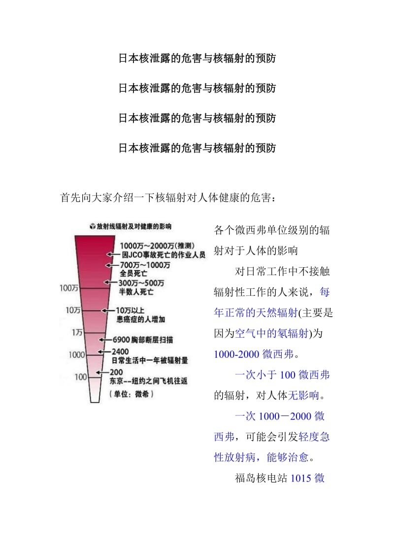 (专家推荐)有关日本核泄露、核爆炸的危害与核辐射的预防,沿海地区必看.doc_第1页