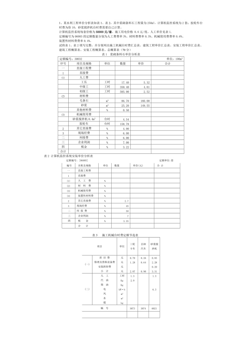 1、某水利工程单价分析表如表1、表2，其中浆砌条料石工 ….doc_第1页