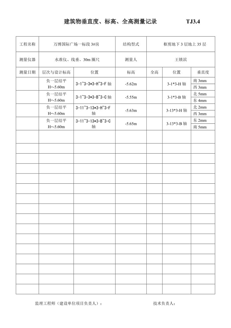 (3#)建筑物垂直度、标高、全高测量记录 TJ3.doc_第2页