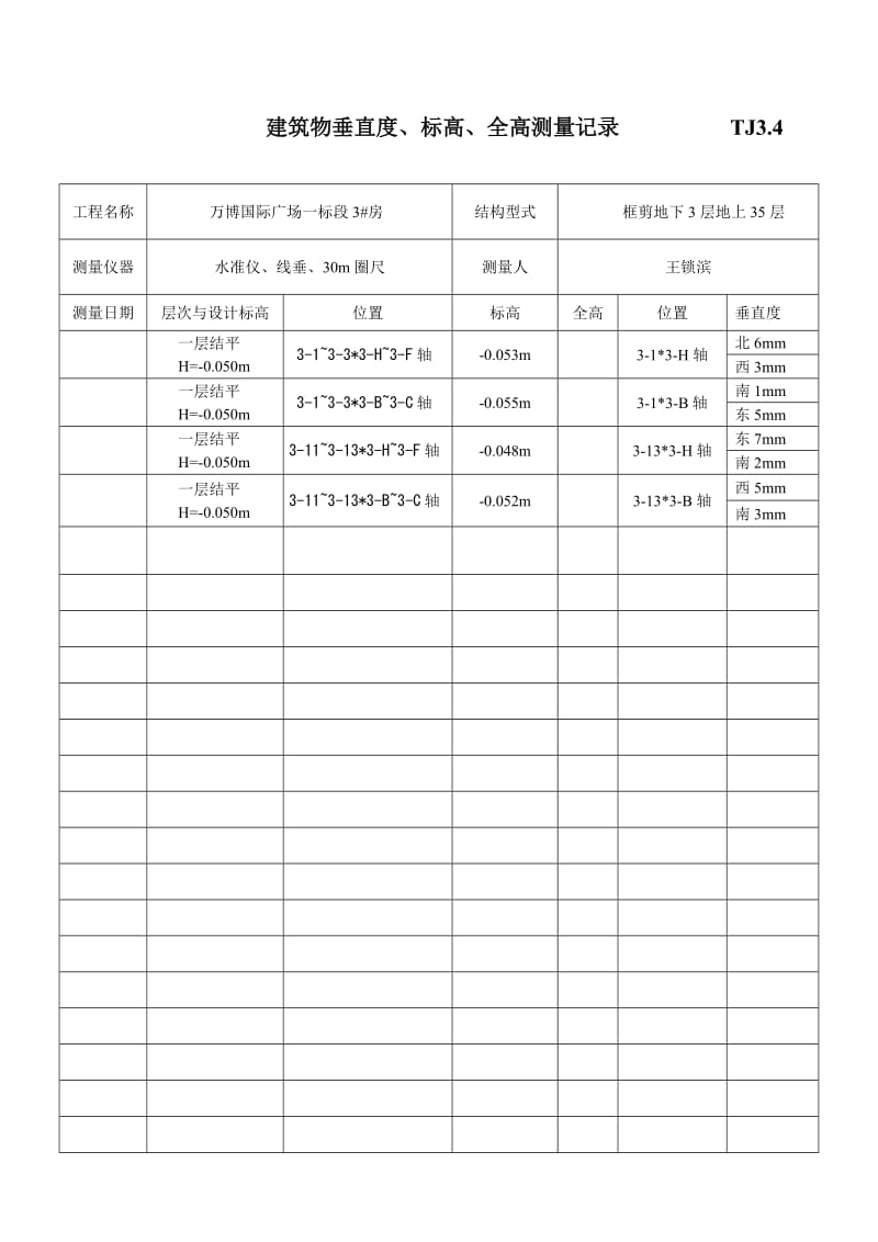 (3#)建筑物垂直度、标高、全高测量记录 TJ3.doc_第3页