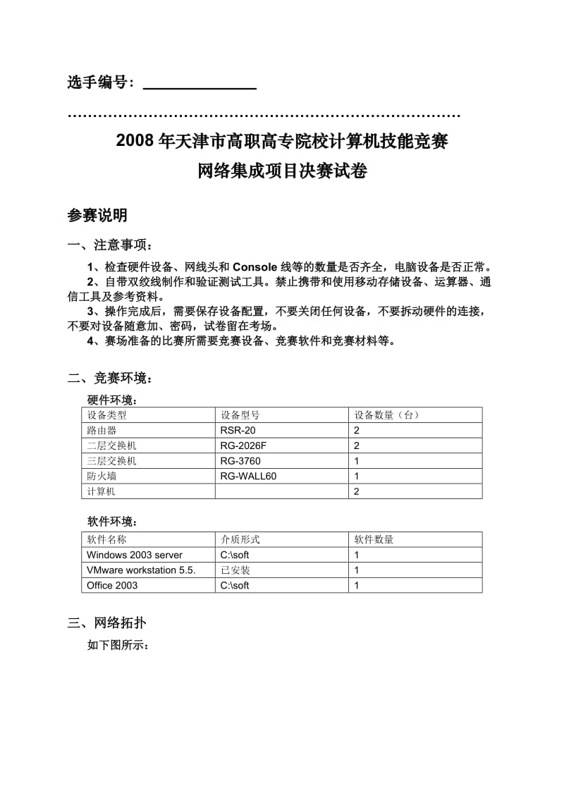 2008年天津市高职高专院校计算机技能竞赛--网络集成决赛试卷.doc_第1页