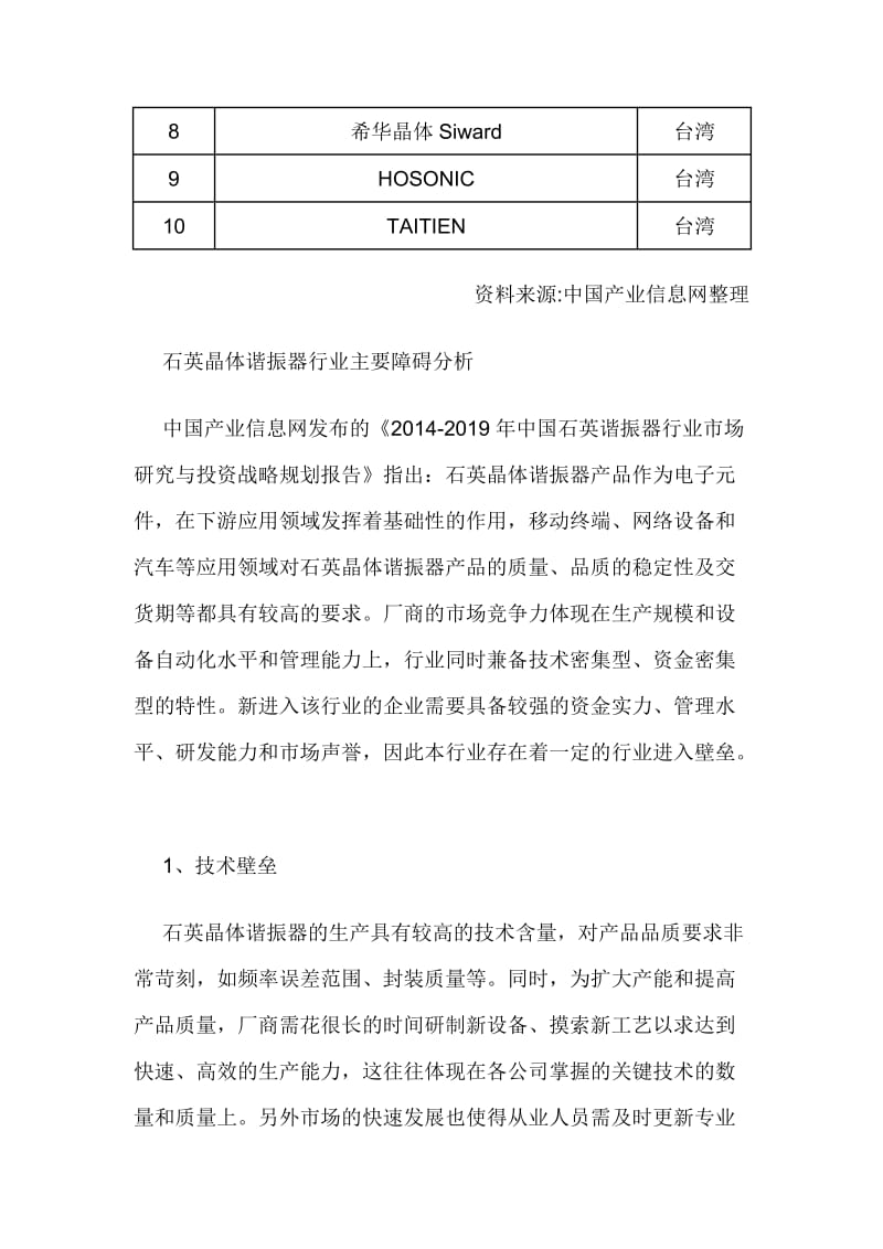 2014年全球主要石英晶体谐振器生产厂商简介及行业进入壁垒剖析.doc_第3页