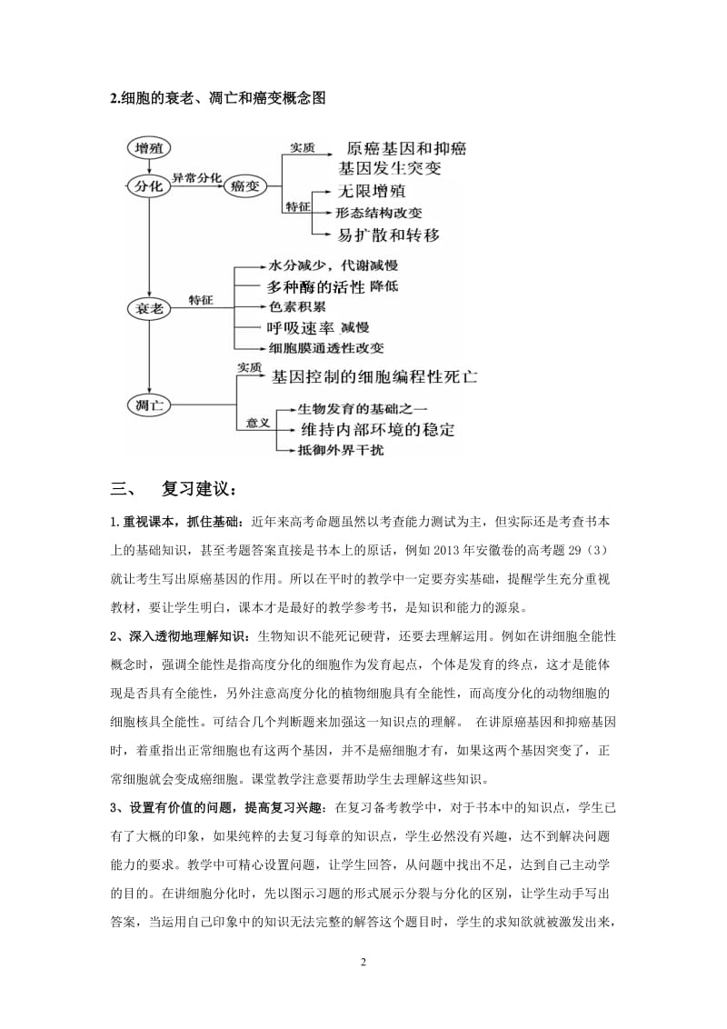 2015版《高频考点》高中生物人教版考点考点规划 细胞的分化、衰老、凋亡和癌变.doc_第2页