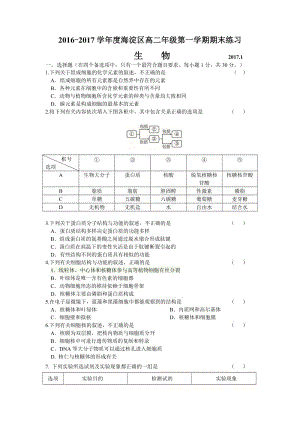 2016-2017学年第一学期海淀区高二年级期末练习----生物(含答案).doc