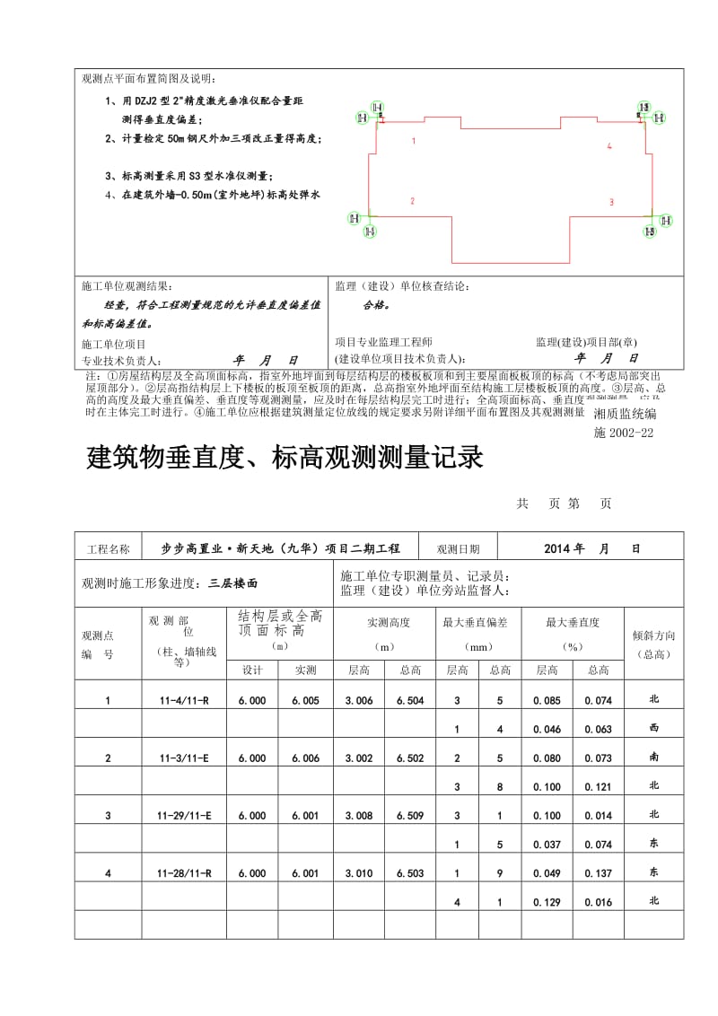 [中学]11 西单元建筑物垂直度、标高观测测量记录.doc_第2页