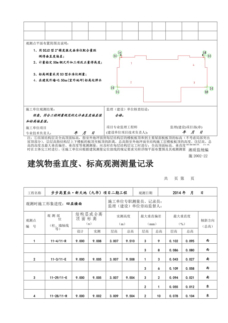 [中学]11 西单元建筑物垂直度、标高观测测量记录.doc_第3页