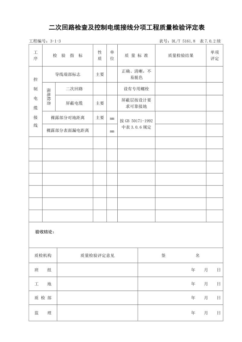 DLT 5161.8表7.0.2二次回路检查及控制电缆接线分项工程质量检验评定表1.doc_第2页